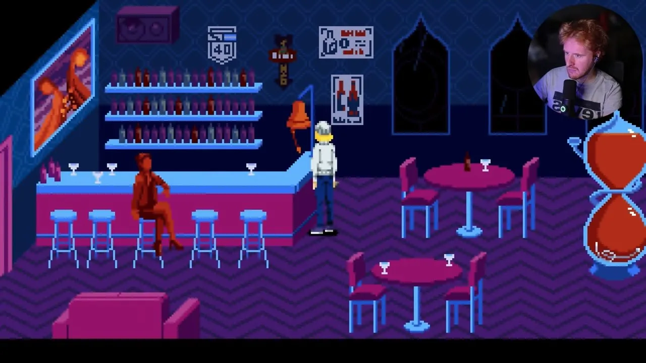 Tenebris Somnia first floor bell beside the bar counter and liquid-filled glass apparatus