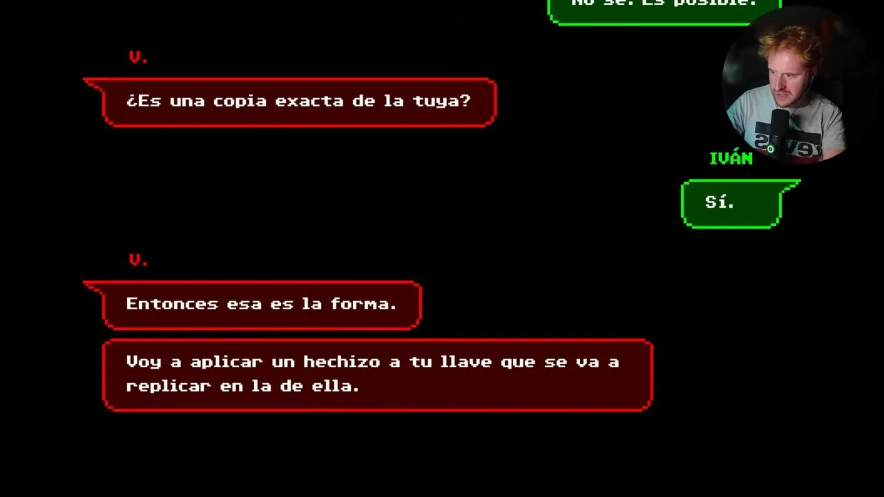 Tenebris Somnia Julia's Desiderium phone chat with red and green messages about copying the key spell